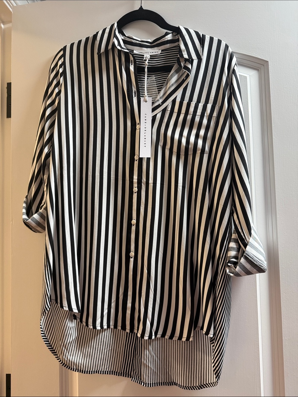Jane and Delancey Black and White Vertical Stripe Button-Down Shirt Size S NWT